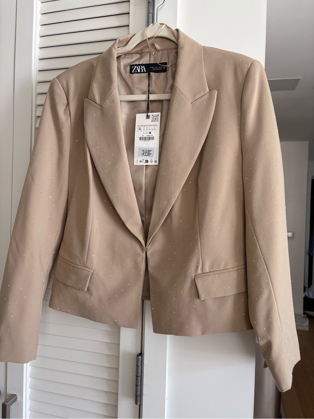 New with tag Zara Tan Blazer with Tiny Stud Accents